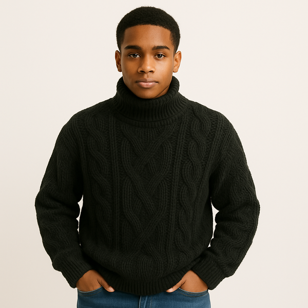 Men’s Wool Blend Sweater | Chunky Knit with Turtleneck for Winter